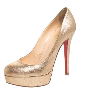 Pre Owned Christian Louboutin Glitter Fabric Bianca Platform Pumps Size 38