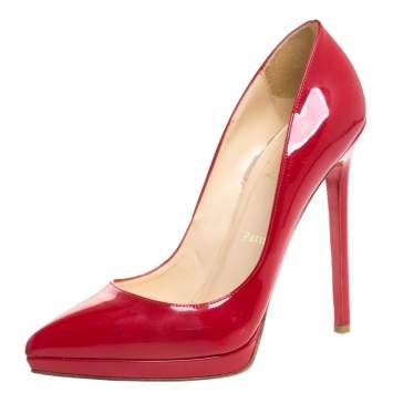 Pre Owned Christian Louboutin Red Patent Leather Pigalle Plato Pointed Toe Pumps Size 38.5