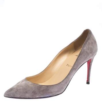 Pre Owned Christian Louboutin Grey Suede Pigalle Follies Pointed Toe Pumps Size 40.5