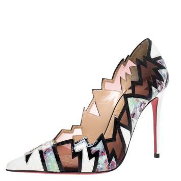 Pre Owned Christian Louboutin Multicolor Python And Mesh Explorete Pigalle Zig Zag Trim Pointed Toe Pumps Size 36