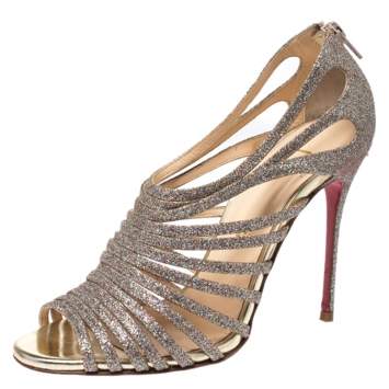 Pre Owned Christian Louboutin Gold Glitter Mul Tibrida Strappy Sandals Size 37