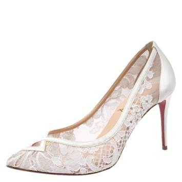 مملوكة مسبقًا Christian Louboutin White Satin and Lace Neoalto Pointed Toe Pumps Size 38