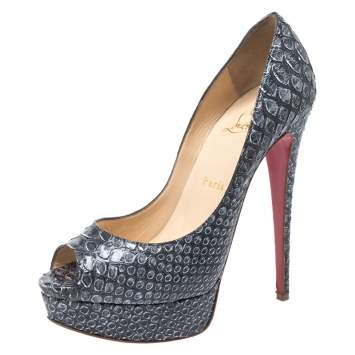Pre Owned Christian Louboutin Ash Blue Python Lady Peep Platform Pumps Size 38.5