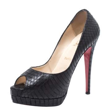 Pre Owned Christian Louboutin Black Python Altadama Peep Toe Platform Pumps Size 39