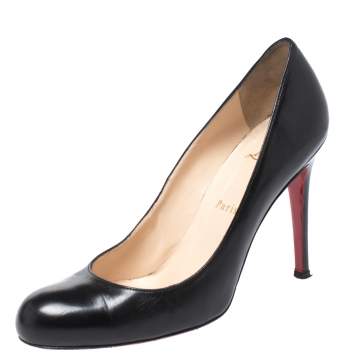 Pre Owned Christian Louboutin Black Leather Simple Pumps Size 38