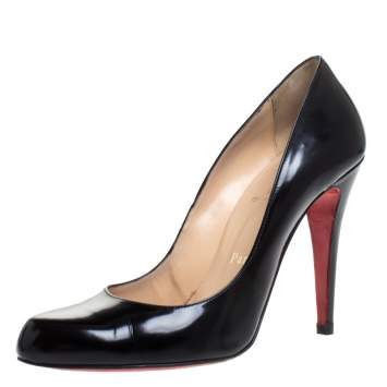 Pre Owned Christian Louboutin Black Leather Simple Pumps Size 38.5