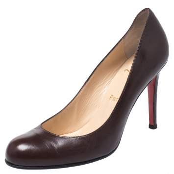 Pre Owned Christian Louboutin Brown Leather Simple Pumps Size 38.5