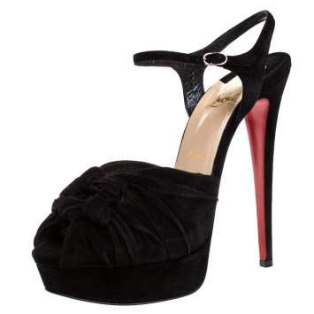 Pre Owned Christian Louboutin Black Suede Ionescadiva Platfrom Sandals Size 39.5