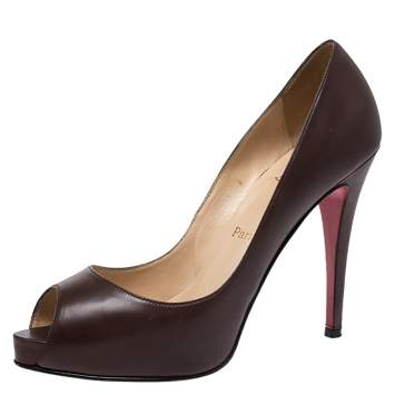 Pre Owned Christian Louboutin Brown Leather New Very Prive Peep Toe Pumps Size 39