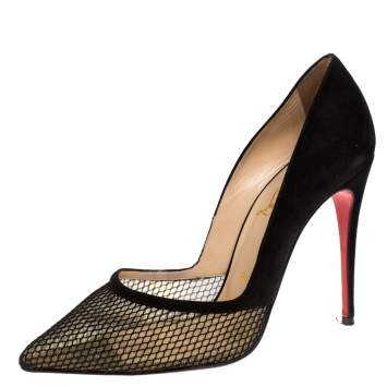 Pre Owned  Christian Louboutin Black Suede And Mesh Pointed Toe Pumps Size 37
