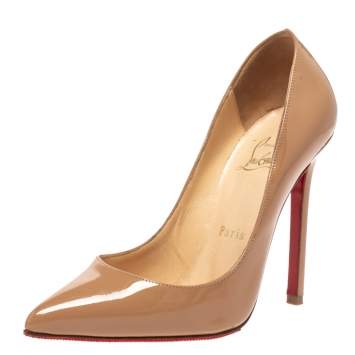 Pre Owned Christian Louboutin Beige Patent Leather So Kate Pointed Toe Pumps Size 35.5
