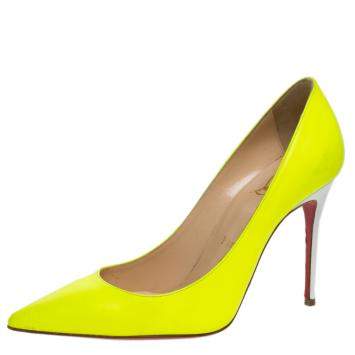 Pre Owned Christian Louboutin Neon Green/White Leather So Kate Pumps Size 36.5