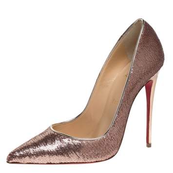 Pre Owned Christian Louboutin Metallic Rose Gold Sequin And Leather So Kate Pumps Size 38