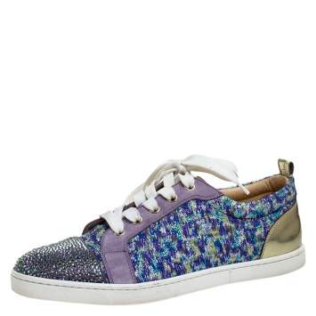 Pre Owned Christian Louboutin Purple Lurex and Suede Gandolastrass Low Top Sneakers Size 38.5