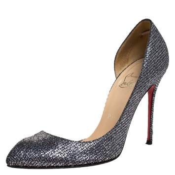 Pre Owned Christian Louboutin Metallic Silver Glitter Lamè Fabric Iriza D'orsay Pumps Size 37
