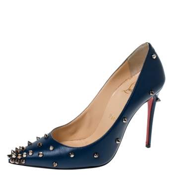 Pre Owned Christian Louboutin Blue Leather Degraspike Pointed Toe Pumps Size 35