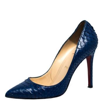 Pre Owned Christian Louboutin Blue Python Leather Pigalle Pointed Toe Pumps Size 38