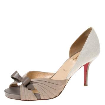 Pre Owned Christian Louboutin Beige Suede Leather And Fabric Lady Turner 90 D'Orsay Pumps Size 39.5