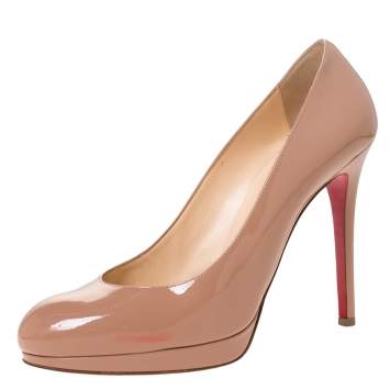 Pre Owned Christian Louboutin Beige Patent Leather New Simple Platform Pumps Size 38.5