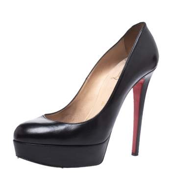 Pre Owned Christian Louboutin Black Leather Bianca Platform Pumps Size 37