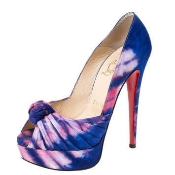 Pre Owned Christian Louboutin Multicolor Tie Dyed Fabric Knotted Greissimo Platform Pumps Size 35.5