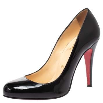 Pre Owned Christian Louboutin Black Patent Leather Simple Pumps Size 38