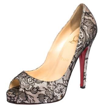 مملوكة مسبقًا Christian Louboutin Black Lace and Satin Very Prive Peep Toe Pumps Size 36