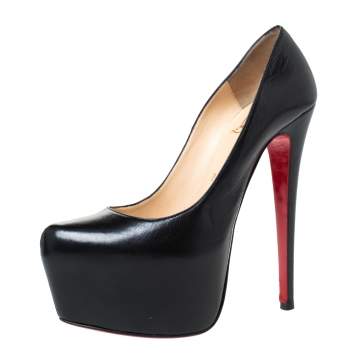 Pre Owned Christian Louboutin Black Leather Daffodile Platform Pumps Size 38.5