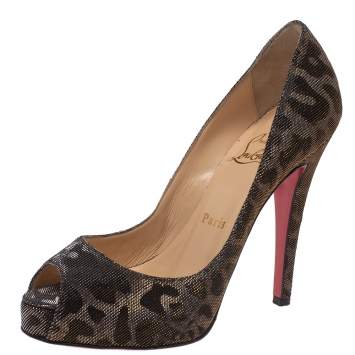 Pre Owned Christian Louboutin Metallic Leopard Print Lame Fabric Very Prive Peep Toe Pumps Size 36