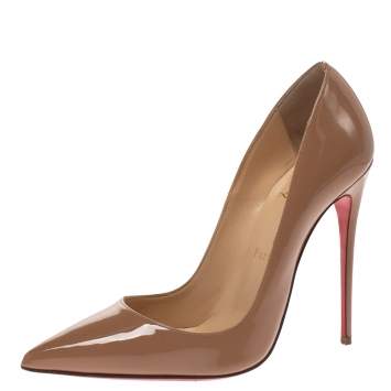 Pre Owned Christian Louboutin Beige Patent Leather So Kate Pumps Size 38.5