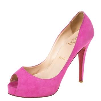 Pre Owned Christian Louboutin Pink Suede Hyper Prive Peep Toe Platform Pumps Size 36.5