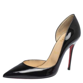 Pre Owned Christian Louboutin Black Patent Leather Iriza D'Orsay Pointed Toe Pumps Size 38