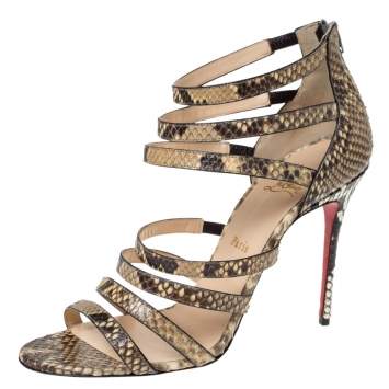 Pre Owned Christian Louboutin Two Tone Python Leather Mariniere 100 Sandals Size 40