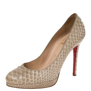 Pre Owned Christian Louboutin Beige Python New Simple Platform Pumps Size 38