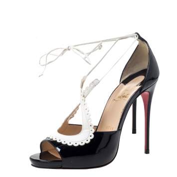 Pre Owned Christian Louboutin Black/White Patent Leather Operissima Sandals Size 36.5