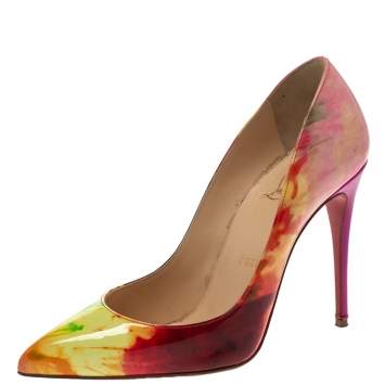 Pre Owned Christian Louboutin Multicolor Marble Patent Leather So Kate Pointed Toe Pumps Size 36.5