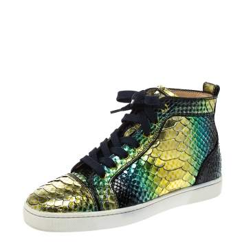 Pre Owned Christian Louboutin Metallic Multicolor Python Rantus Orlato High Top Sneakers Size 40