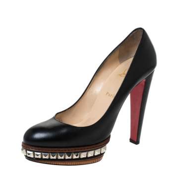 Pre Owned Christian Louboutin Black Leather Faolo Alto Studded Platform Pumps Size 41