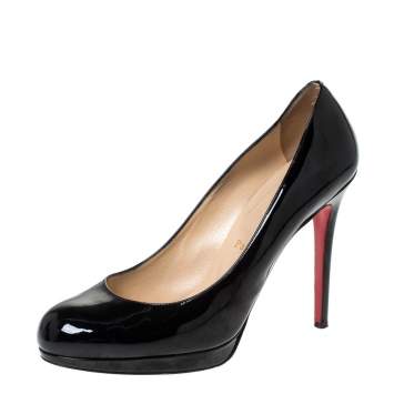 Pre Owned Christian Louboutin Black Patent Leather Platform Pumps Size 39.5