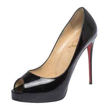 Pre Owned Christian Louboutin Black Patent Leather Very Prive Peep Toe Pumps Size 38
