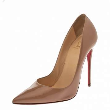 Pre Owned Christian Louboutin Beige Patent Leather So Kate Pumps Size 37
