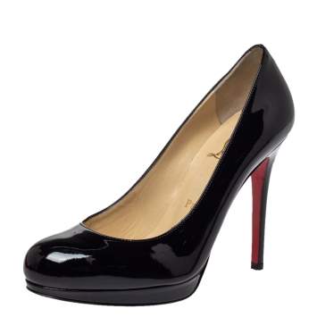 Pre Owned Christian Louboutin Black Patent Leather New Simple Platform Pumps Size 35.5