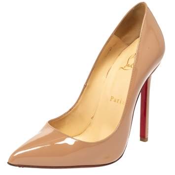 Pre Owned Christian Louboutin Nude Patent Leather Pigalle Pointed Toe Pumps Size 36.5
