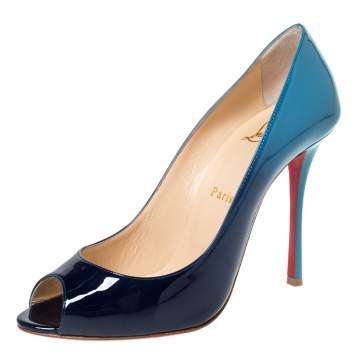 مملوكة مسبقًا Christian Louboutin Two Tone Patent Leather Yootish Peep Toe Pumps Size 38.5