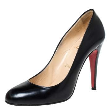Pre Owned Christian Louboutin Black Leather Ron Ron Pumps Size 39