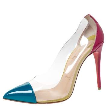 Pre Owned Christian Louboutin Tricolor Patent Leather And PVC Debout Pointed Toe Pumps Size 38