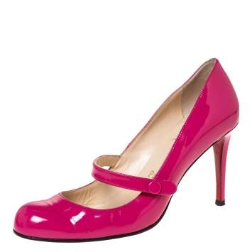 Pre Owned Christian Louboutin Pink Patent Leather Mary Jane Pumps Size 39