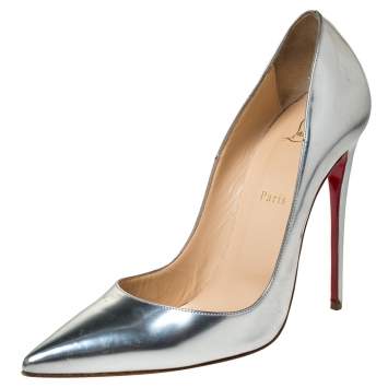 Pre Owned Christian Louboutin Metallic Silver Patent So Kate Pumps Size 41