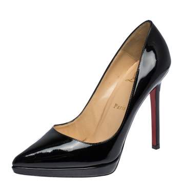 Pre Owned Christian Louboutin Black Patent Leather Pigalle Plato Pointed Toe Pumps Size 37.5
