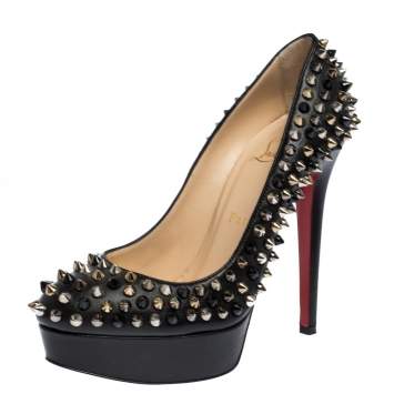 Pre Owned Christian Louboutin Black Leather Alti Spike Platform Pumps Size 36.5